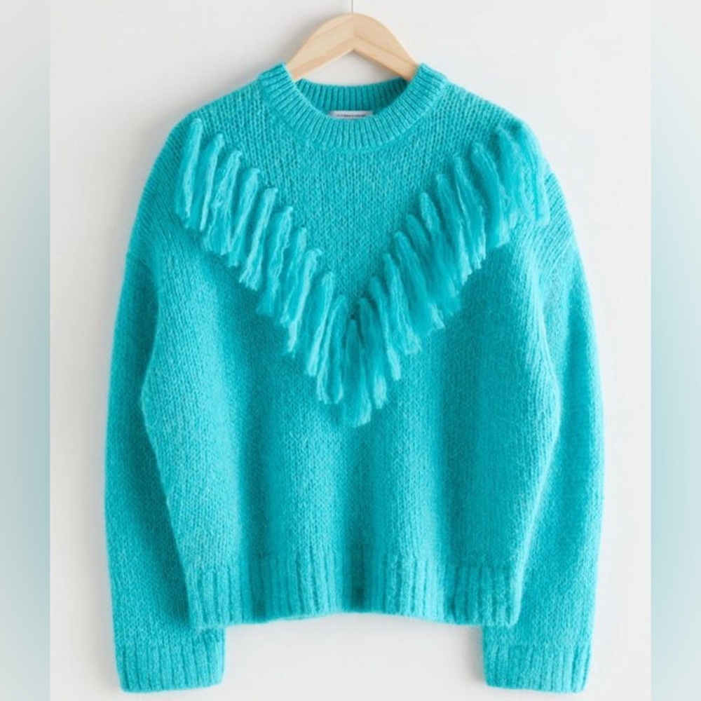 &Other Stories Turquoise Fringe Sweater NWOT Size XS